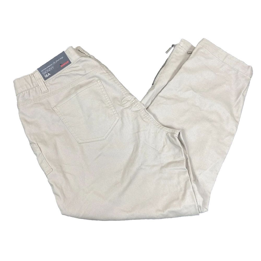 Avenue Cargo Khakis Womens Sz 16A Skinny Pants Beige Stretch Slacks Trousers NEW